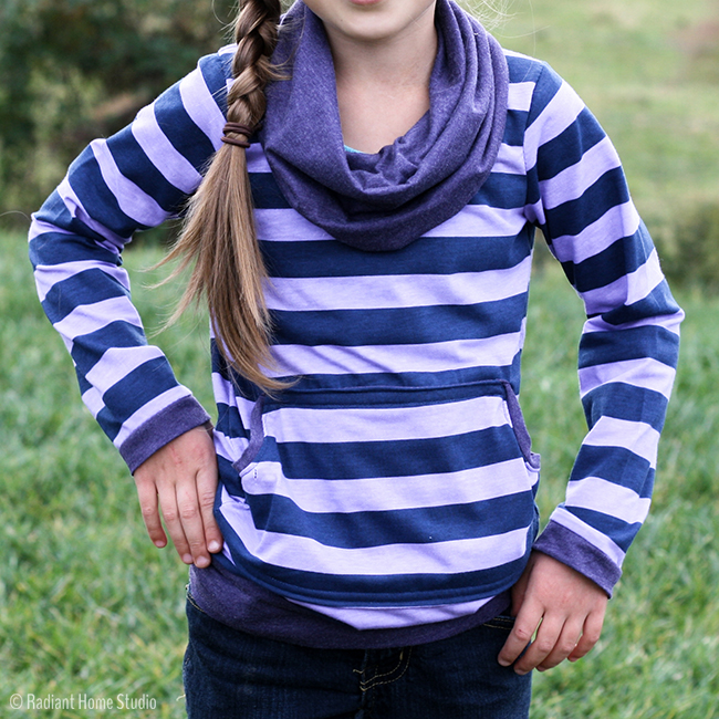 Striped Bimaa Sweater Shirt| Cowl Neck & Kangaroo Pocket | Radiant Home Studio