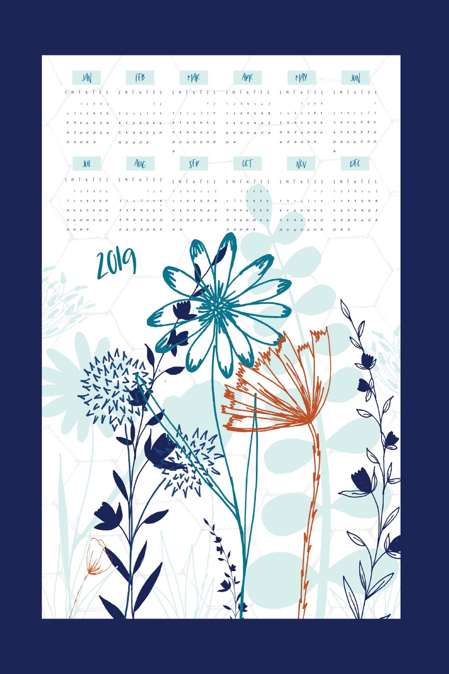 2019 Wildflower Tea Towel Calendar | Radiant Home Studio