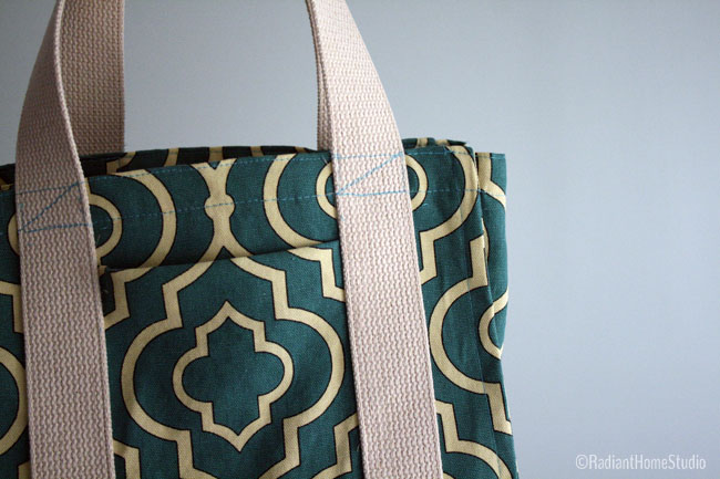 Teal Water Bottle Tote Close-up | Radiant Home Studio