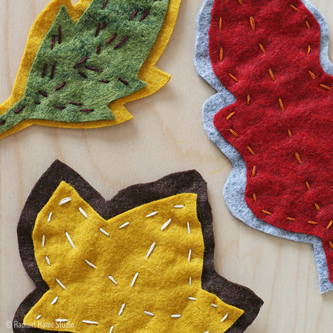 Felt Embroidered Autumn Leaves Tutorial and Free Pattern Template | Radiant Home Studio