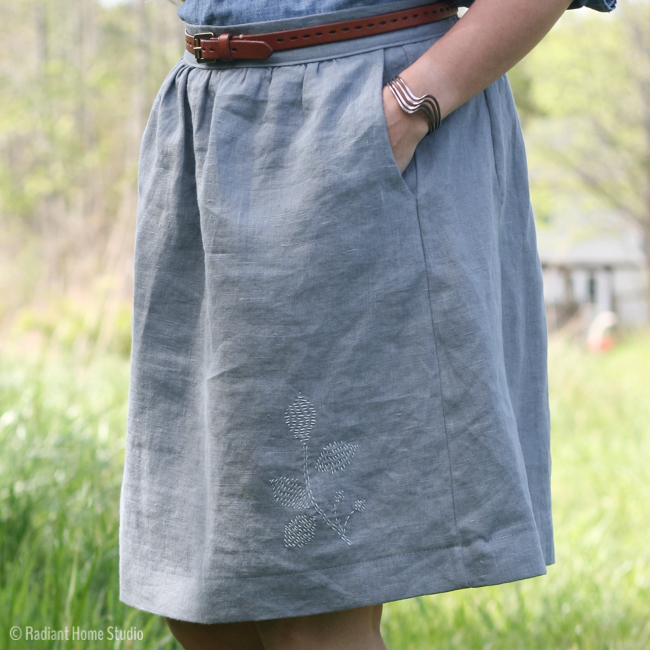 Leaf Embroidery Everyday Skirt for Oliver + S | Radiant Home Studio