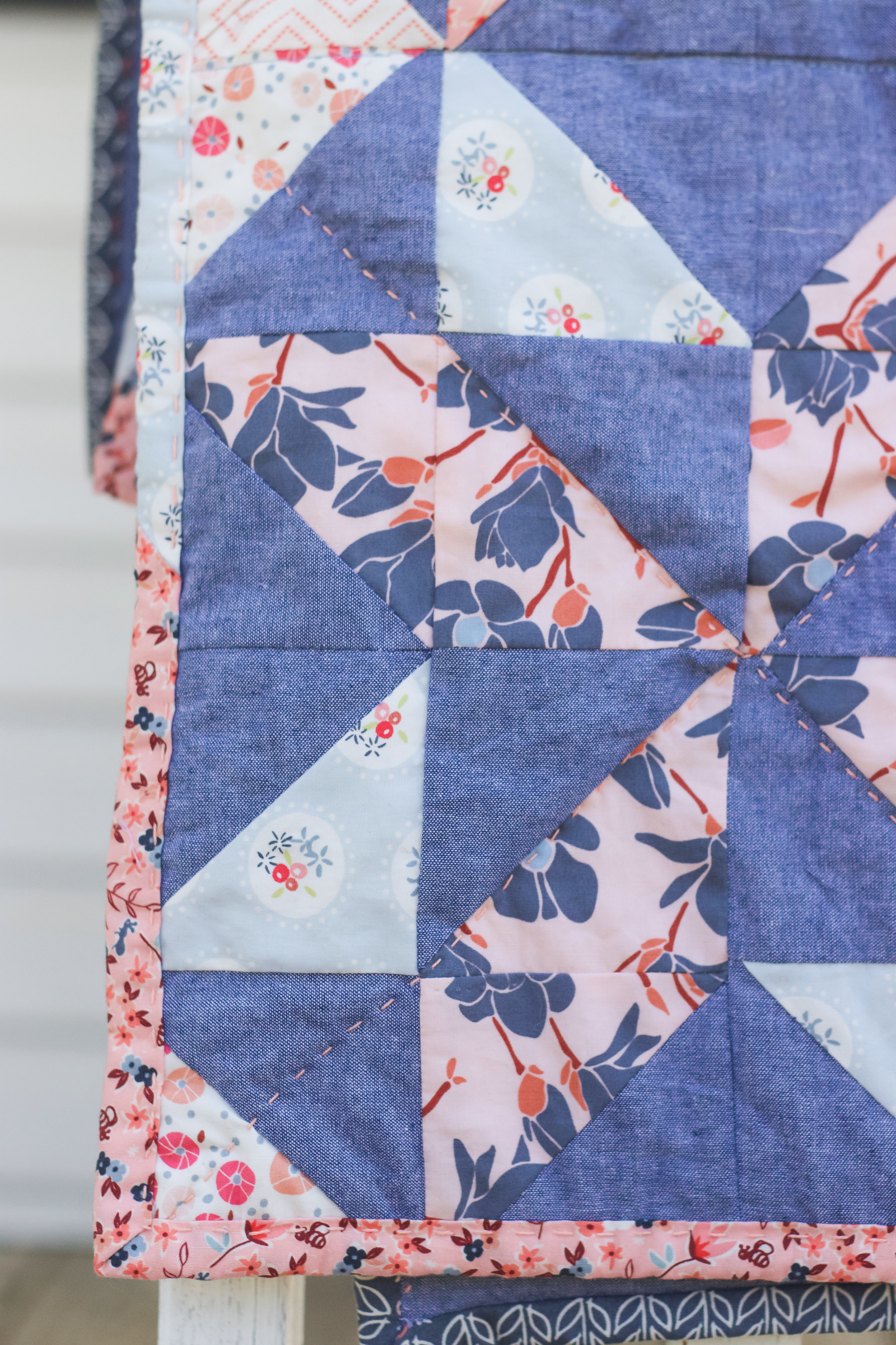 Charleston & Chambray Half Square Triangle Baby Quilt | Radiant Home Studio