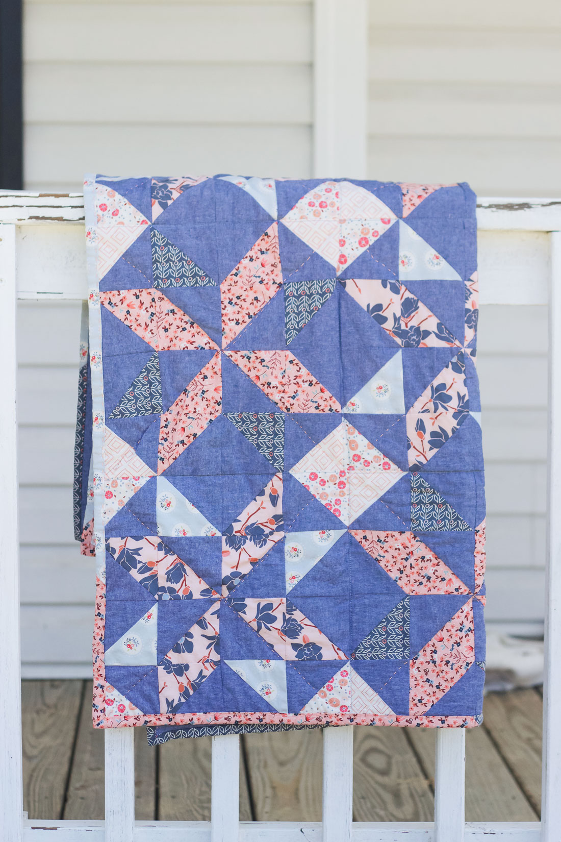 Charleston & Chambray Half Square Triangle Baby Quilt | Radiant Home Studio